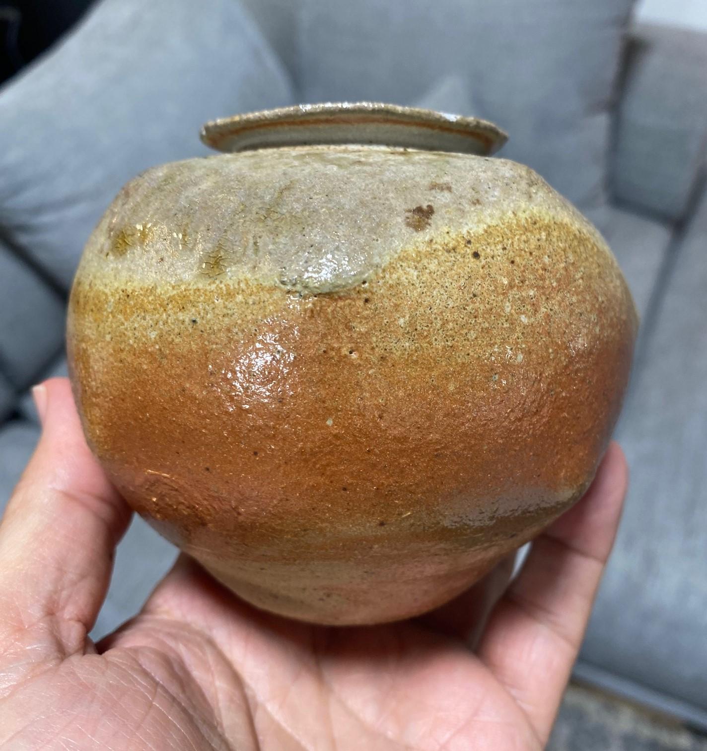 Signed Studio Pottery Glazed Wabi-Sabi Art Vase Maybe Japanese Asian Bizen Ware For Sale 3