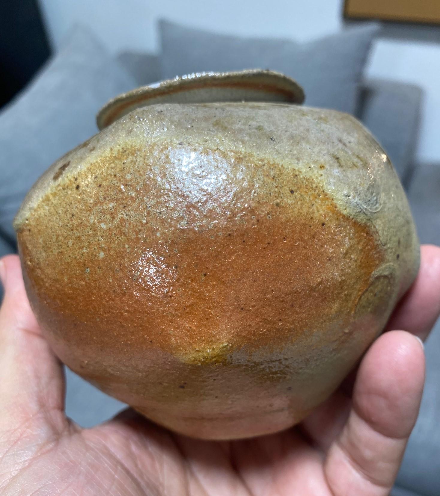 Signed Studio Pottery Glazed Wabi-Sabi Art Vase Maybe Japanese Asian Bizen Ware For Sale 4