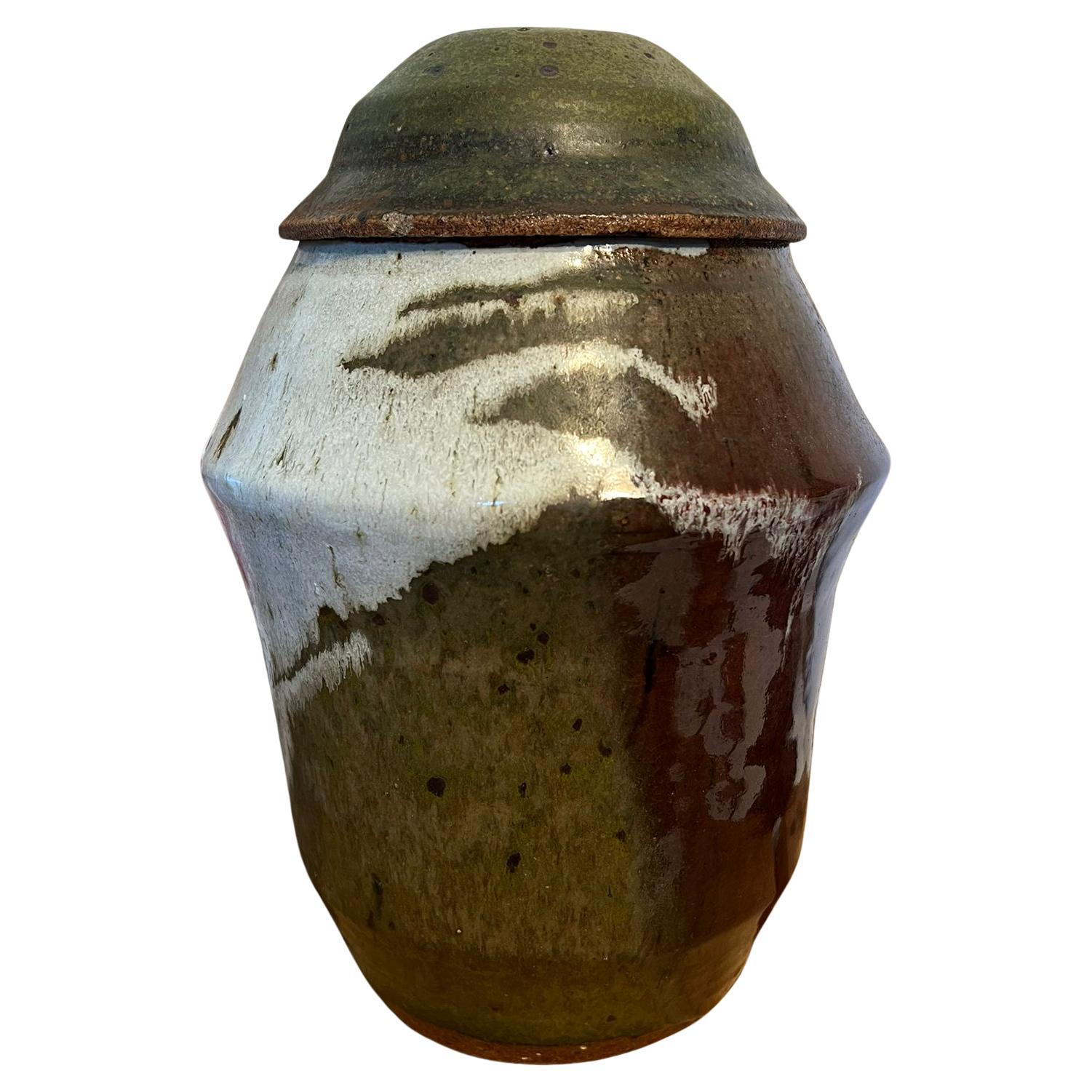 Signed Studio Pottery Large Vase with Lid Mid Century Modern-as is. For ...