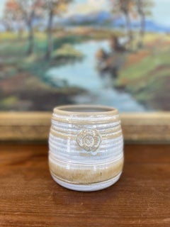 Signed Studio Pottery Stoneware Vessel by Freeburg with Embossed Medallion.