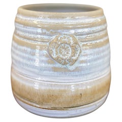 Signed Studio Pottery Stoneware Vessel by Freeburg with Embossed Medallion.