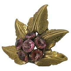 1930s Signed Metal Antique Brass Maple Leaf Dress Clip from N.Y.