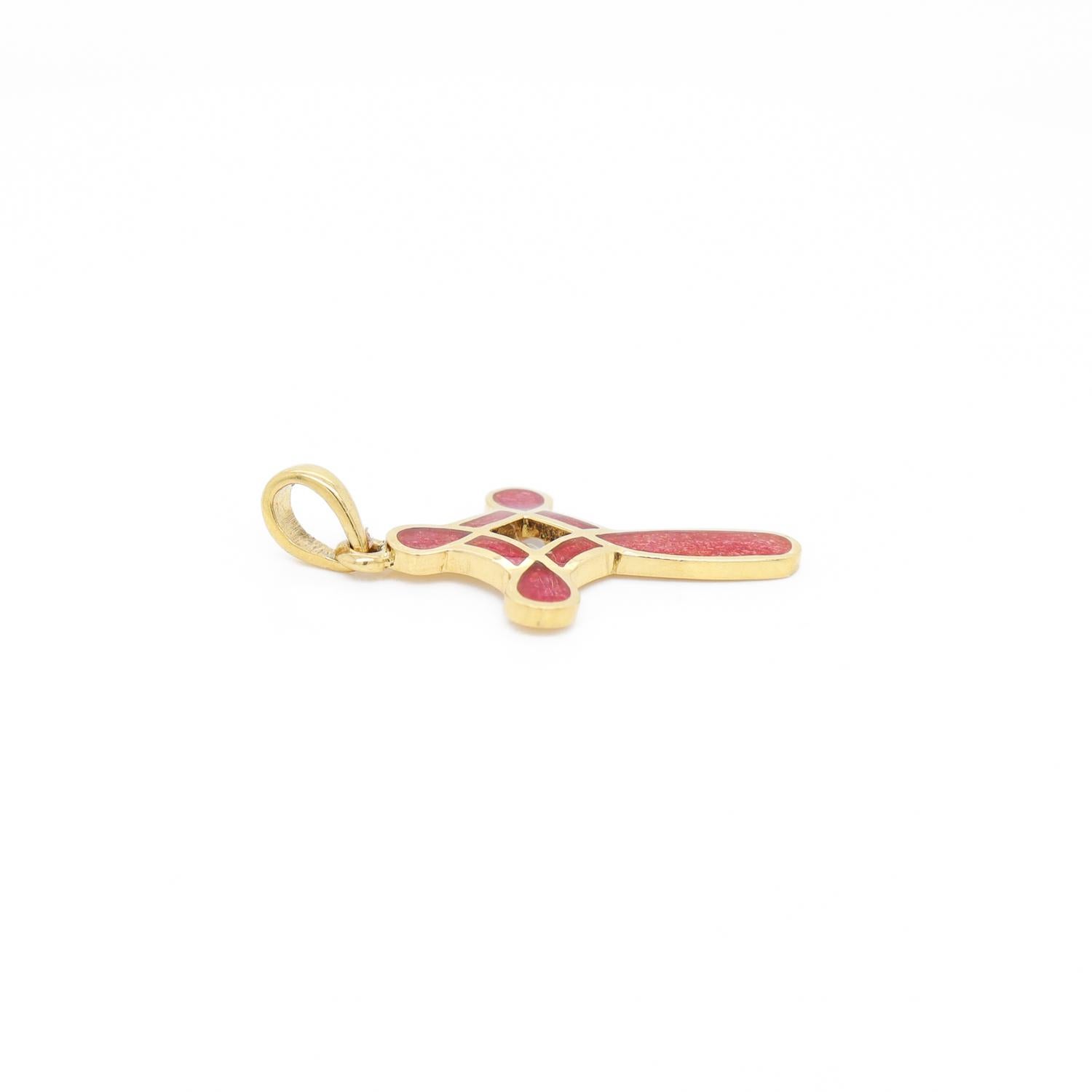 Croce con ciondolo firmato Susy Mor in oro 18 carati e arancio rosso in vendita 5
