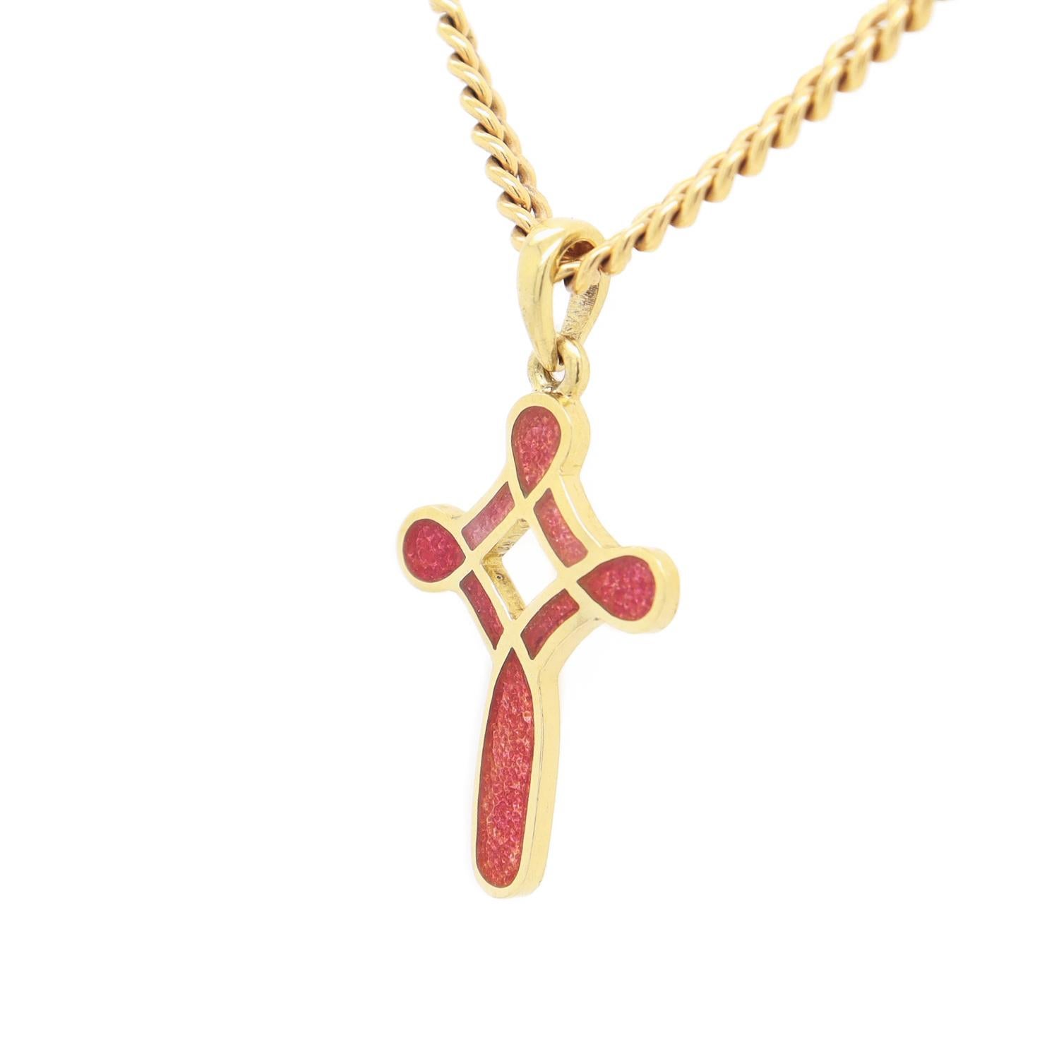 Donna Croce con ciondolo firmato Susy Mor in oro 18 carati e arancio rosso in vendita