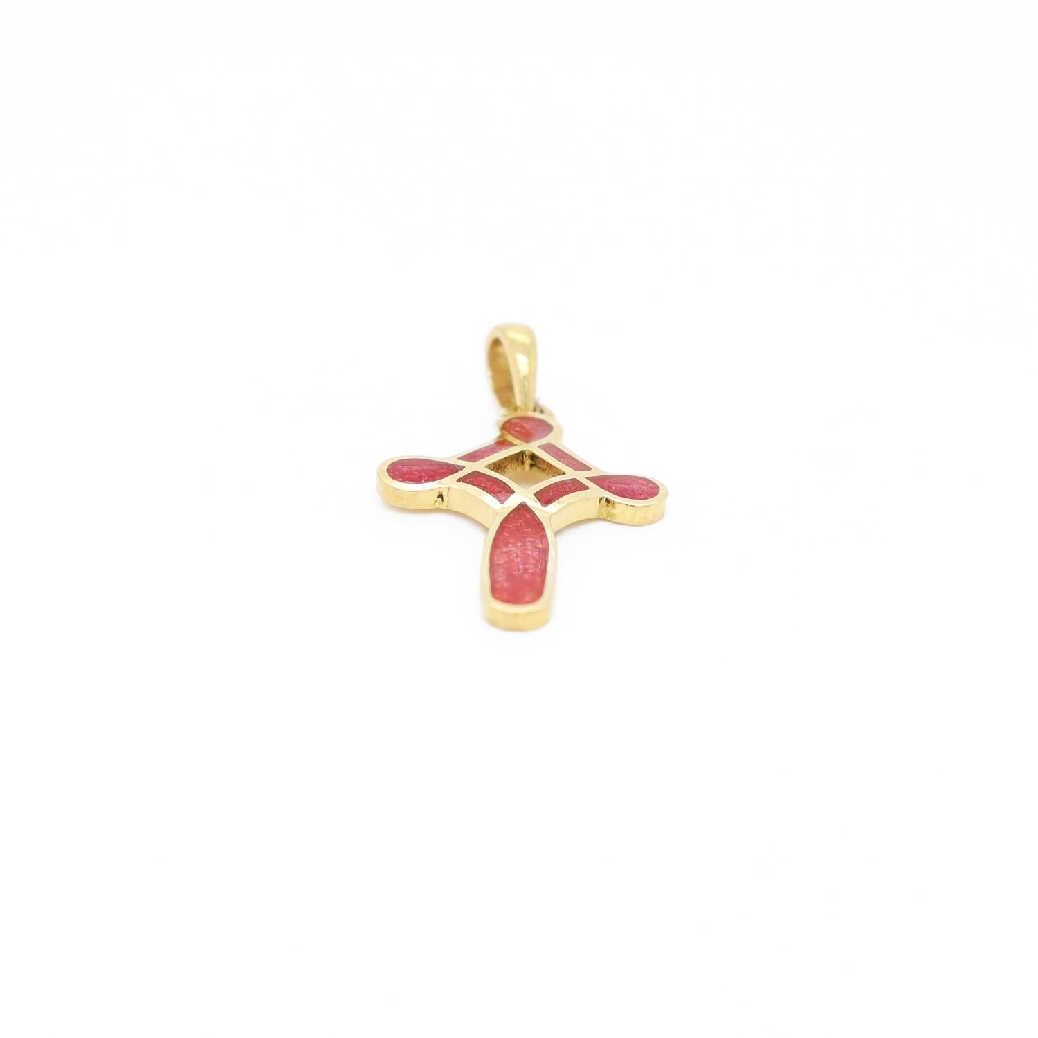 Croce con ciondolo firmato Susy Mor in oro 18 carati e arancio rosso in vendita 2