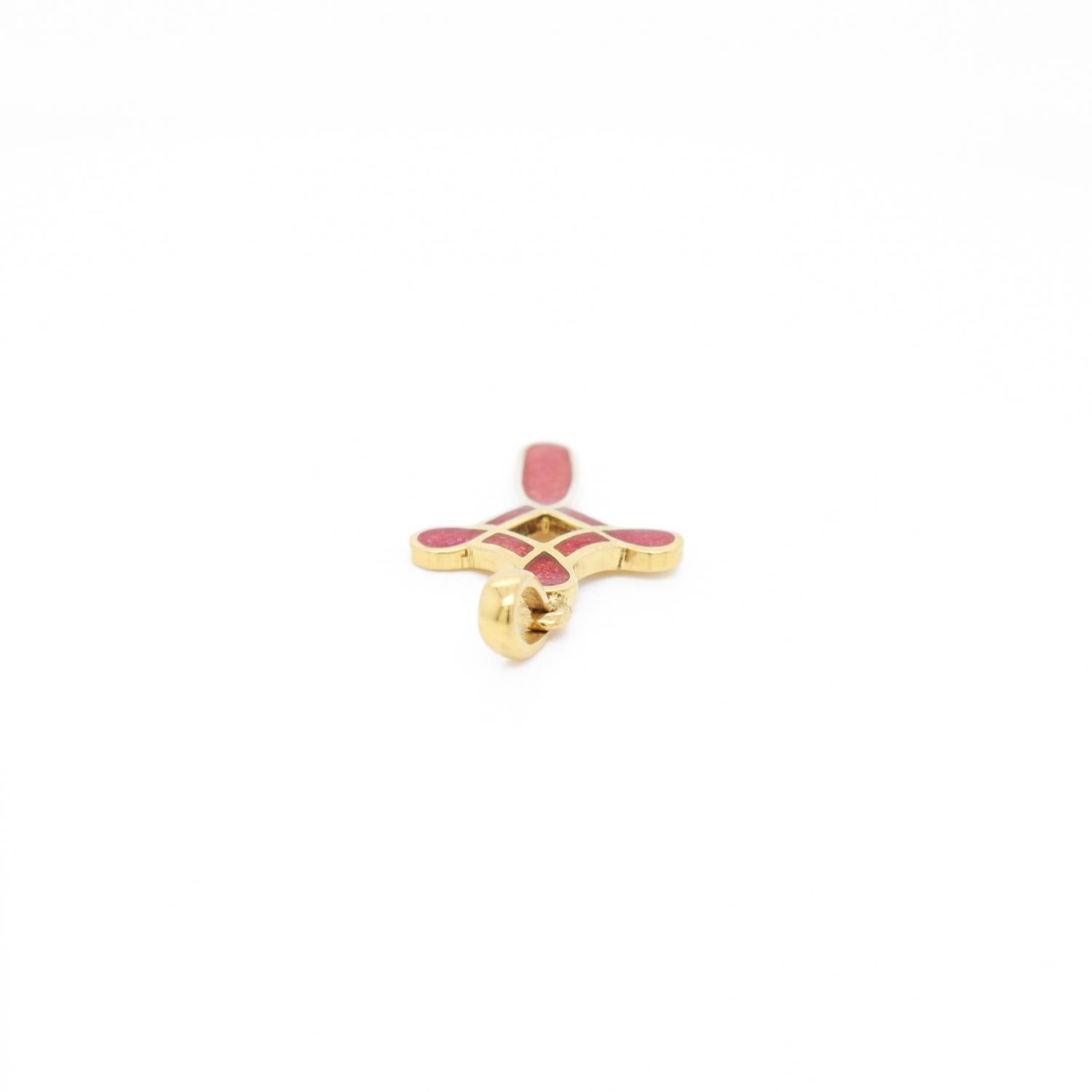 Croce con ciondolo firmato Susy Mor in oro 18 carati e arancio rosso in vendita 4