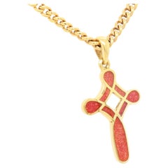 Signed Susy Mor 18K Gold & Blood Orange-Red Pendant Cross