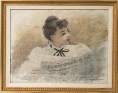 Signiert Suzanne Eisendieck, „Parisian Frau, die eine Zeitung liest“, Öl auf Leinwand