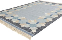 Signed Svenska Blå Hemslöjd Vintage Blue Swedish Rollakan, 05'06 x 07'10