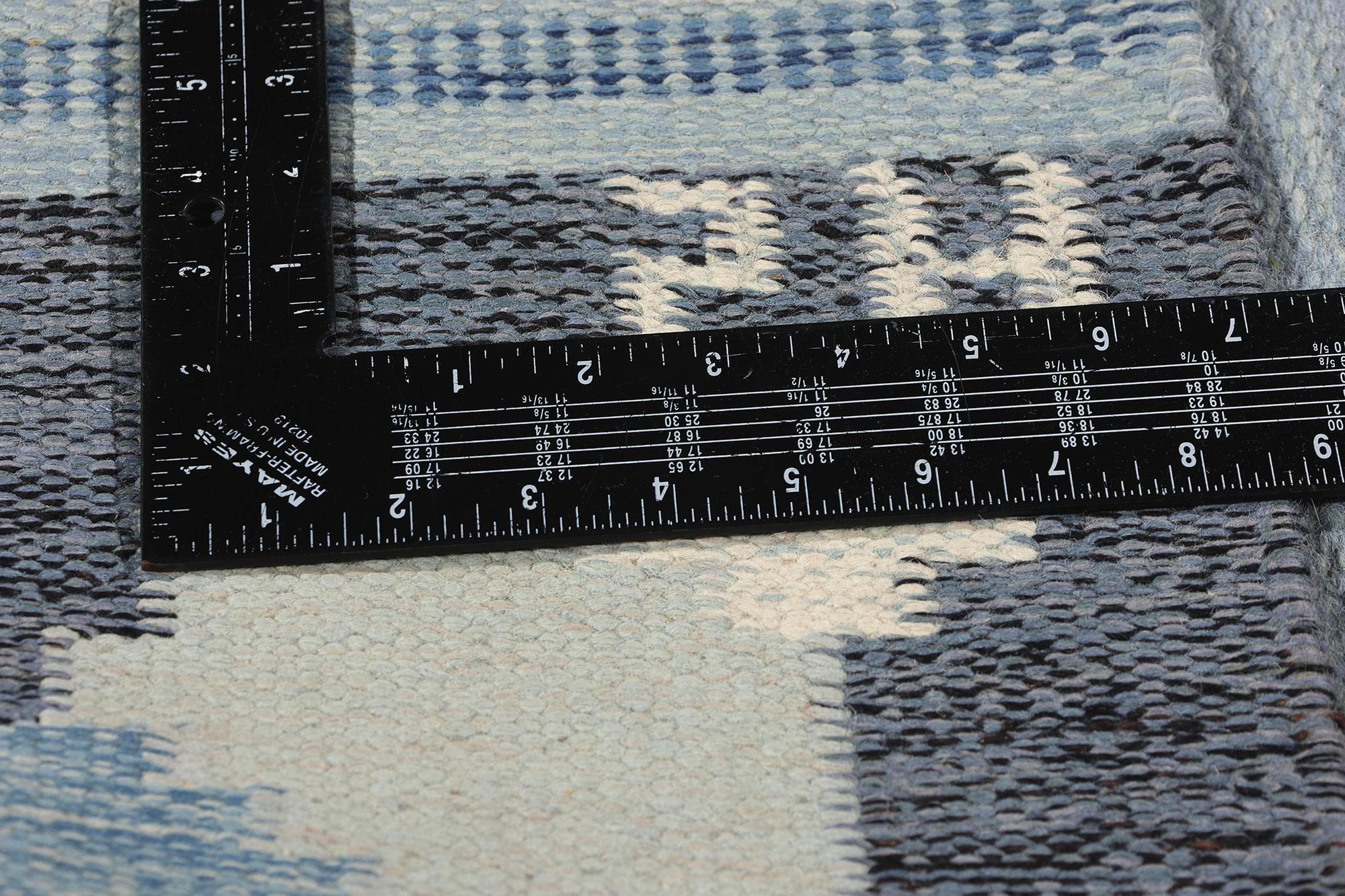 Wool Signed Svenska Blå Hemslöjd Vintage Blue Swedish Rollakan, 05'06 x 07'10 For Sale