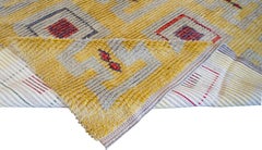 Vintage Hand-Woven High-Pile Signed Geometric Yellow Swedish Deco Rya Rug