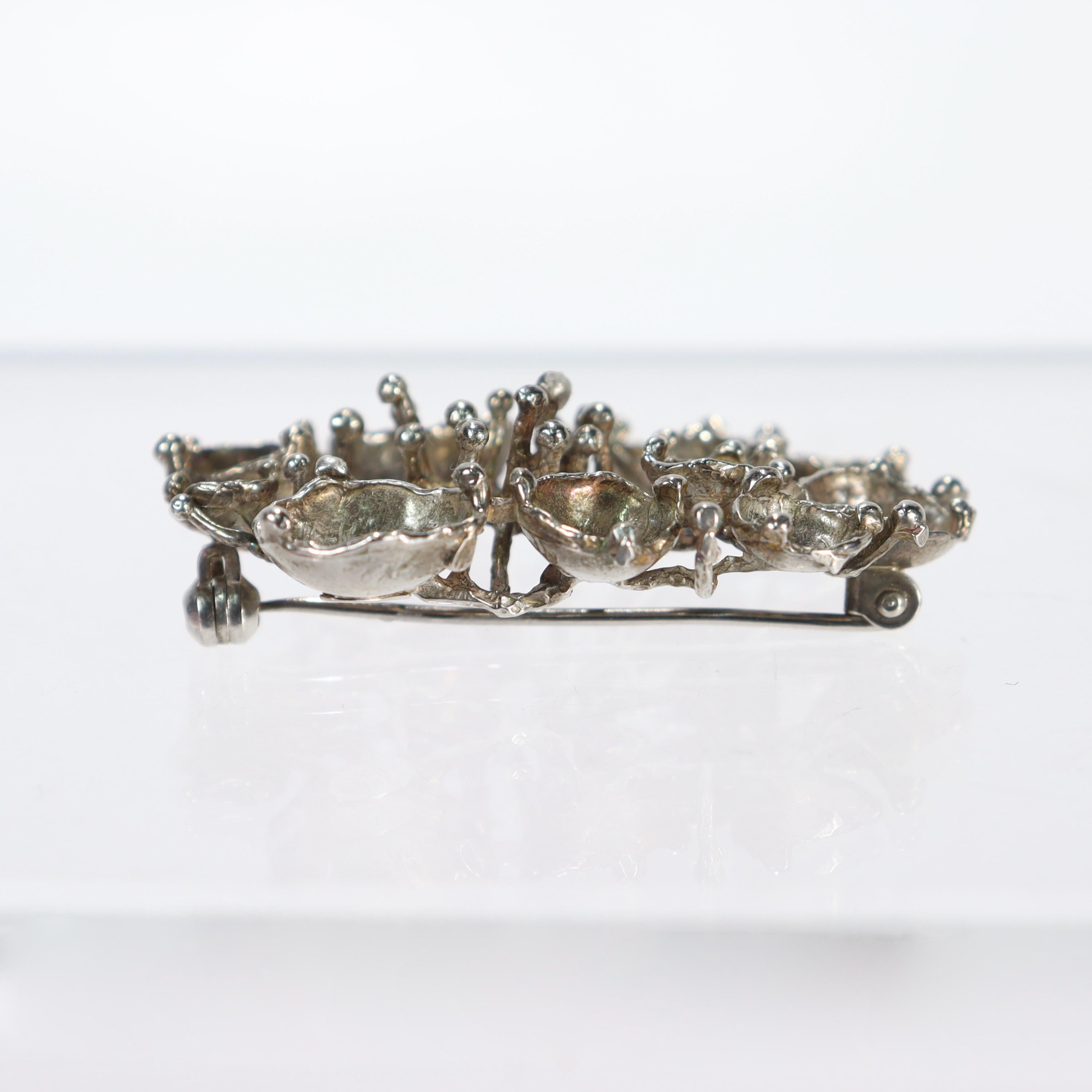 Women's or Men's Signed Swedish K&L Modernist Sterling Silver Brooch or Pin