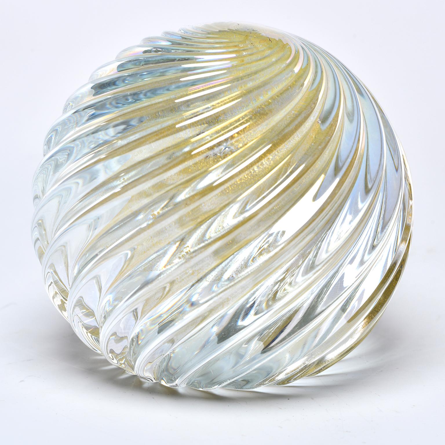 Signed Swirled Seguso Murano Glass Paperweight In Excellent Condition In Troy, MI