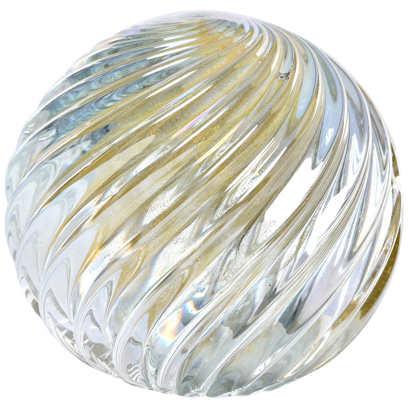 Signed Swirled Seguso Murano Glass Paperweight