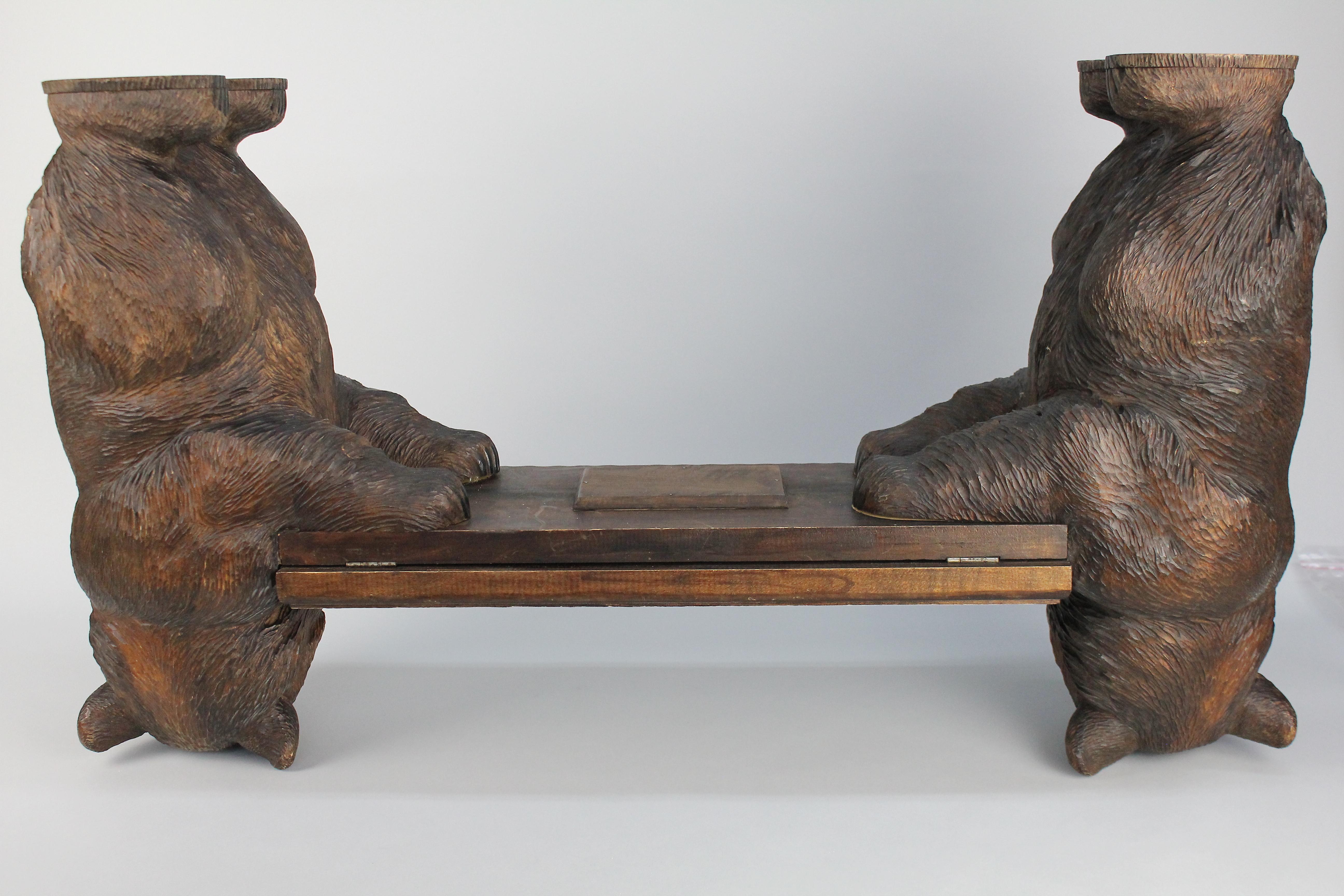 Signed Swiss Black Forest Bear Bench or Stool, 1914 2