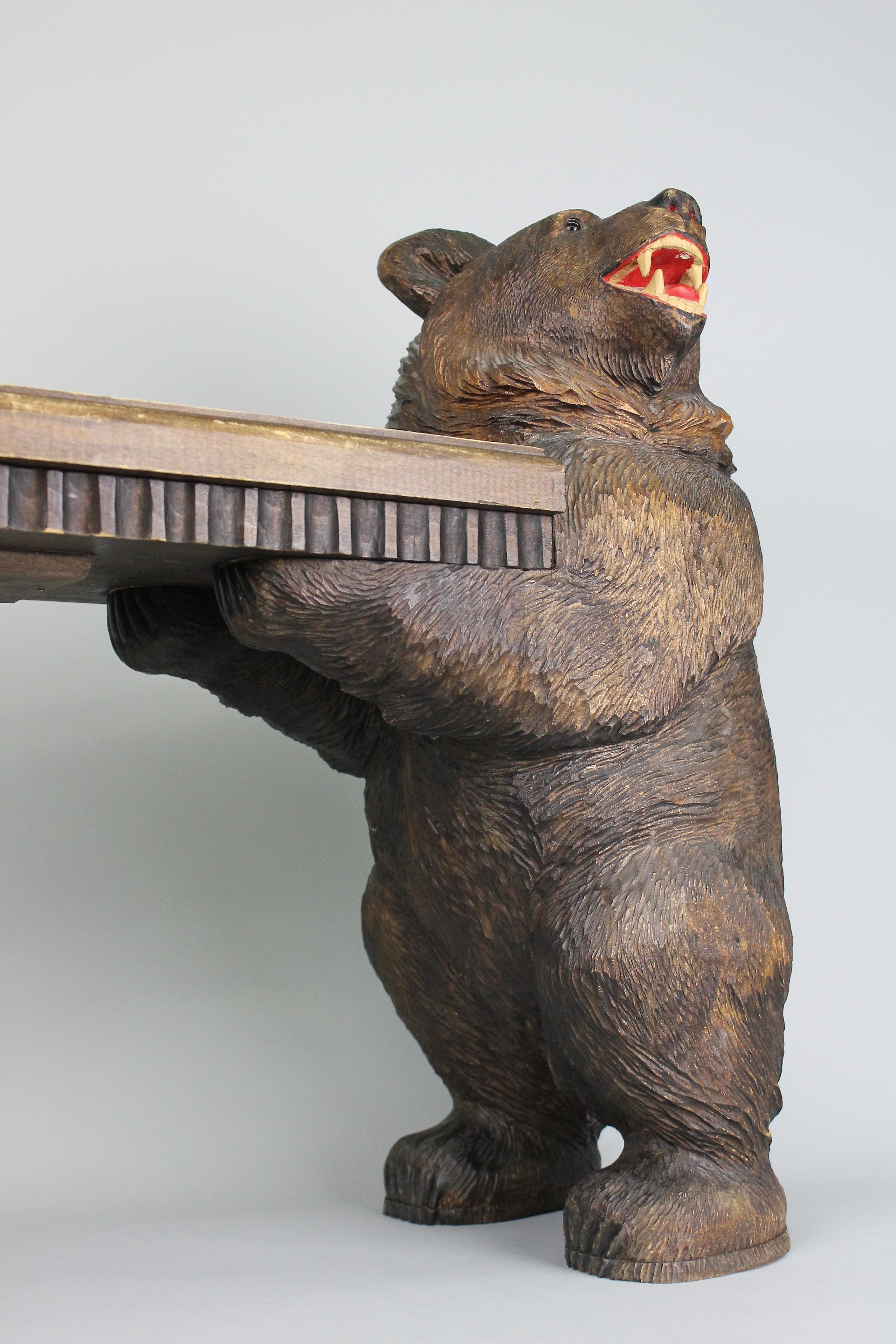 Signed Swiss Black Forest Bear Bench or Stool, 1914 7