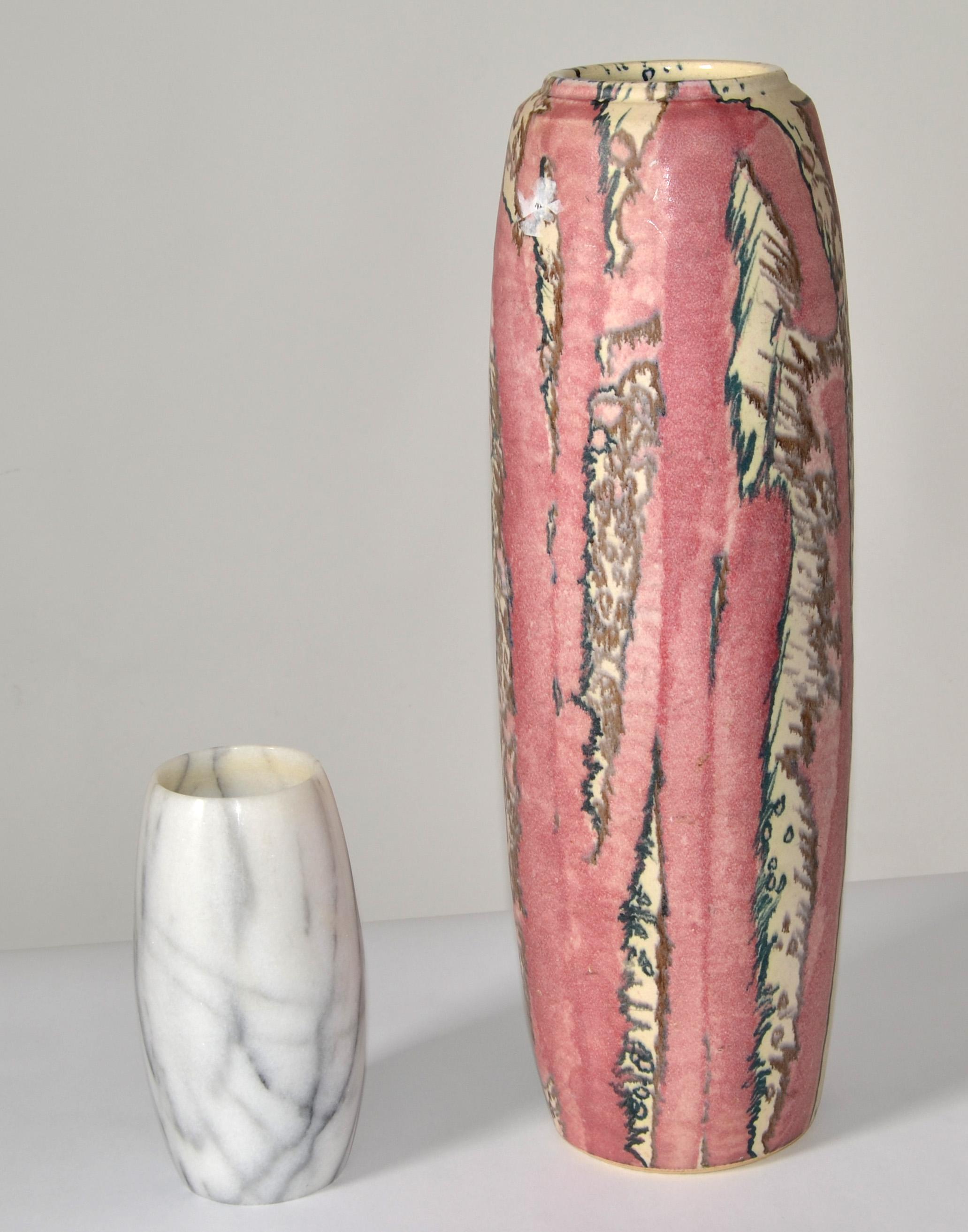 Signed Tall Incised Glazed Ceramic Studio Piece Pink Vase Mid-Century Modern 70s For Sale 8