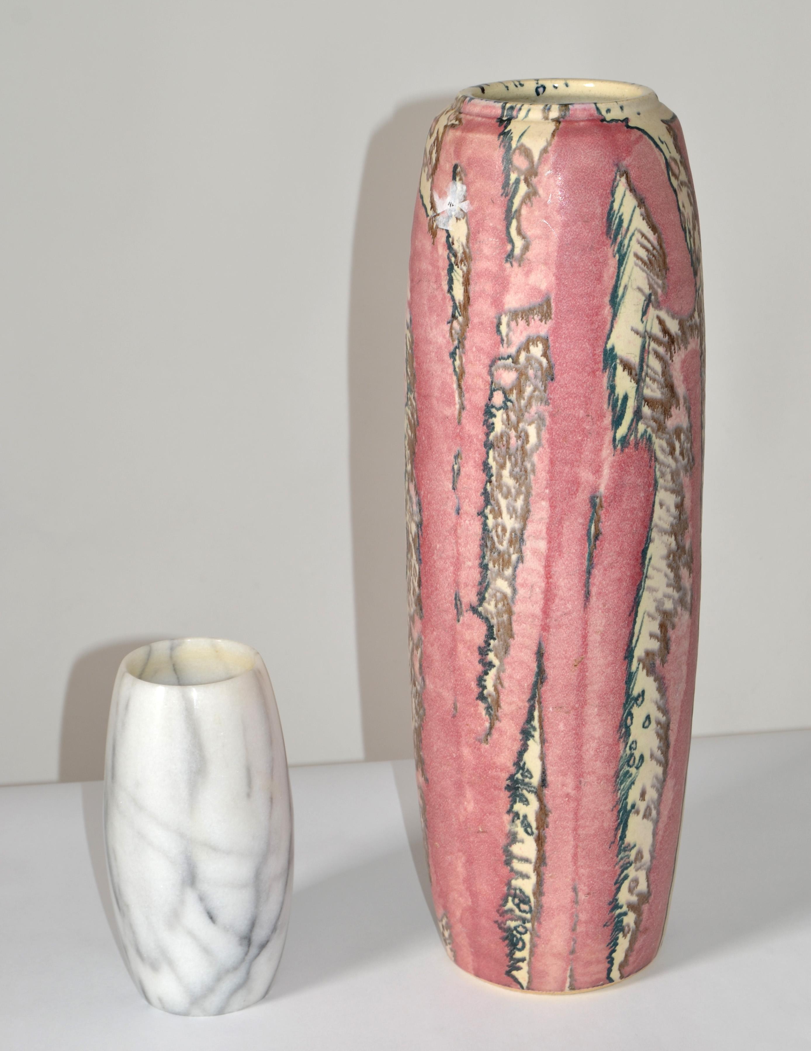Signed Tall Incised Glazed Ceramic Studio Piece Pink Vase Mid-Century Modern 70s For Sale 3