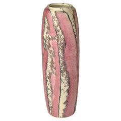 Signed Tall Incised Glazed Ceramic Studio Piece Pink Vase Mid-Century Modern 70s
