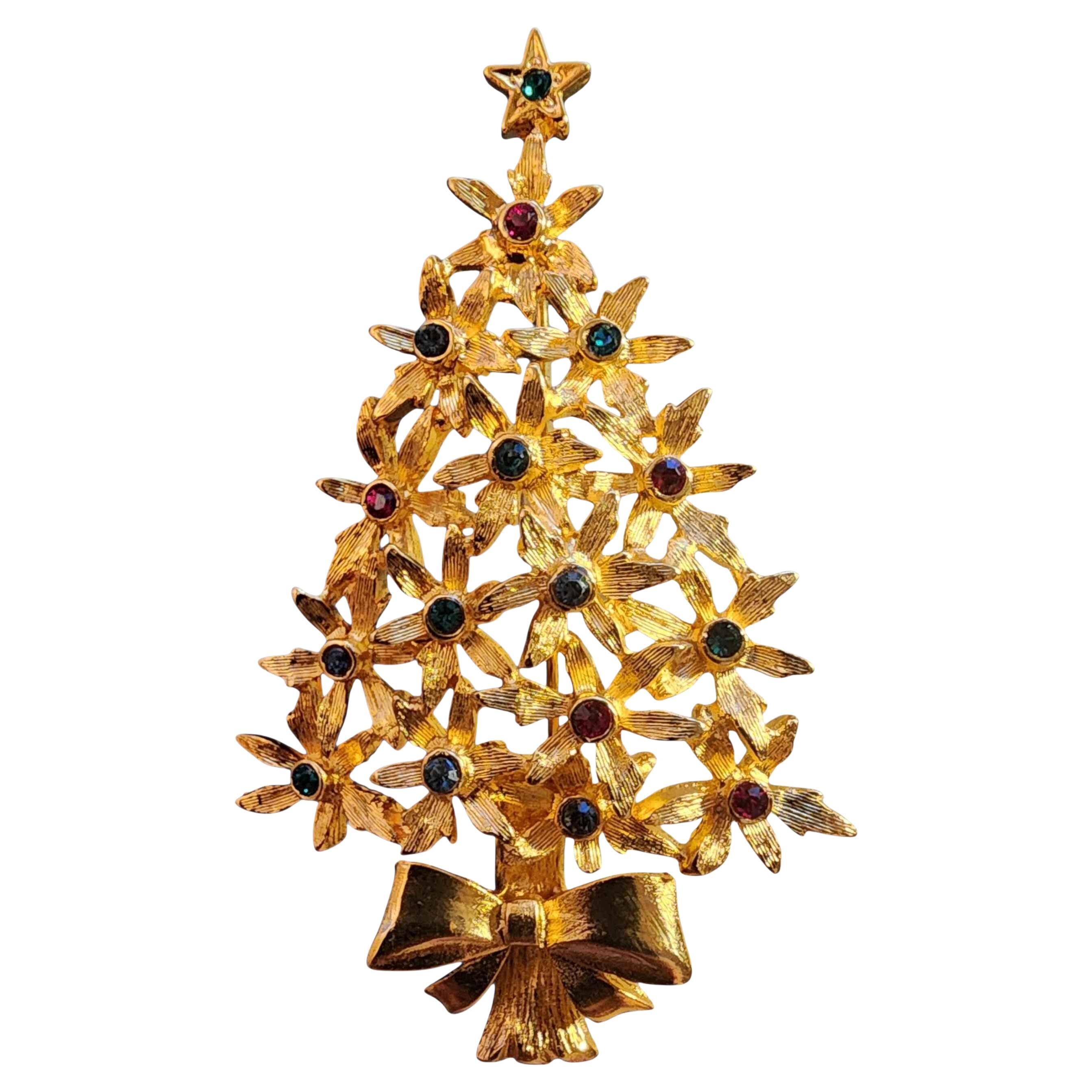 Signed Tancer Floral Christmas Tree Brooch