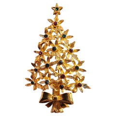 Vintage Signed Tancer Floral Christmas Tree Brooch
