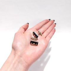 Signed Taxco Mexican Modernist Sterling Silver & Obsidian Cufflinks