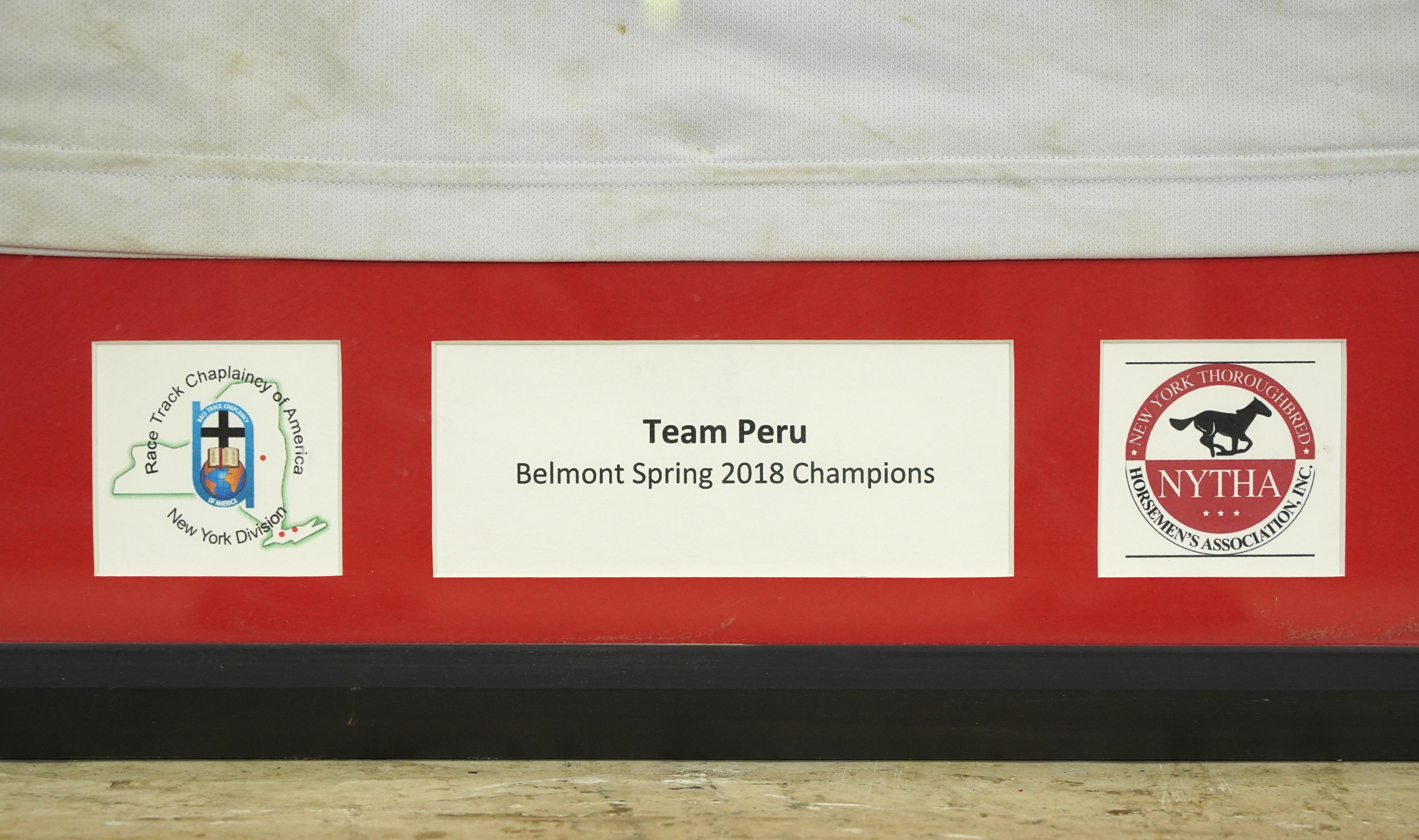 Signiertes Team Peru Belmont Frühjahr 2018 Champions Jersey (21. Jahrhundert und zeitgenössisch) im Angebot
