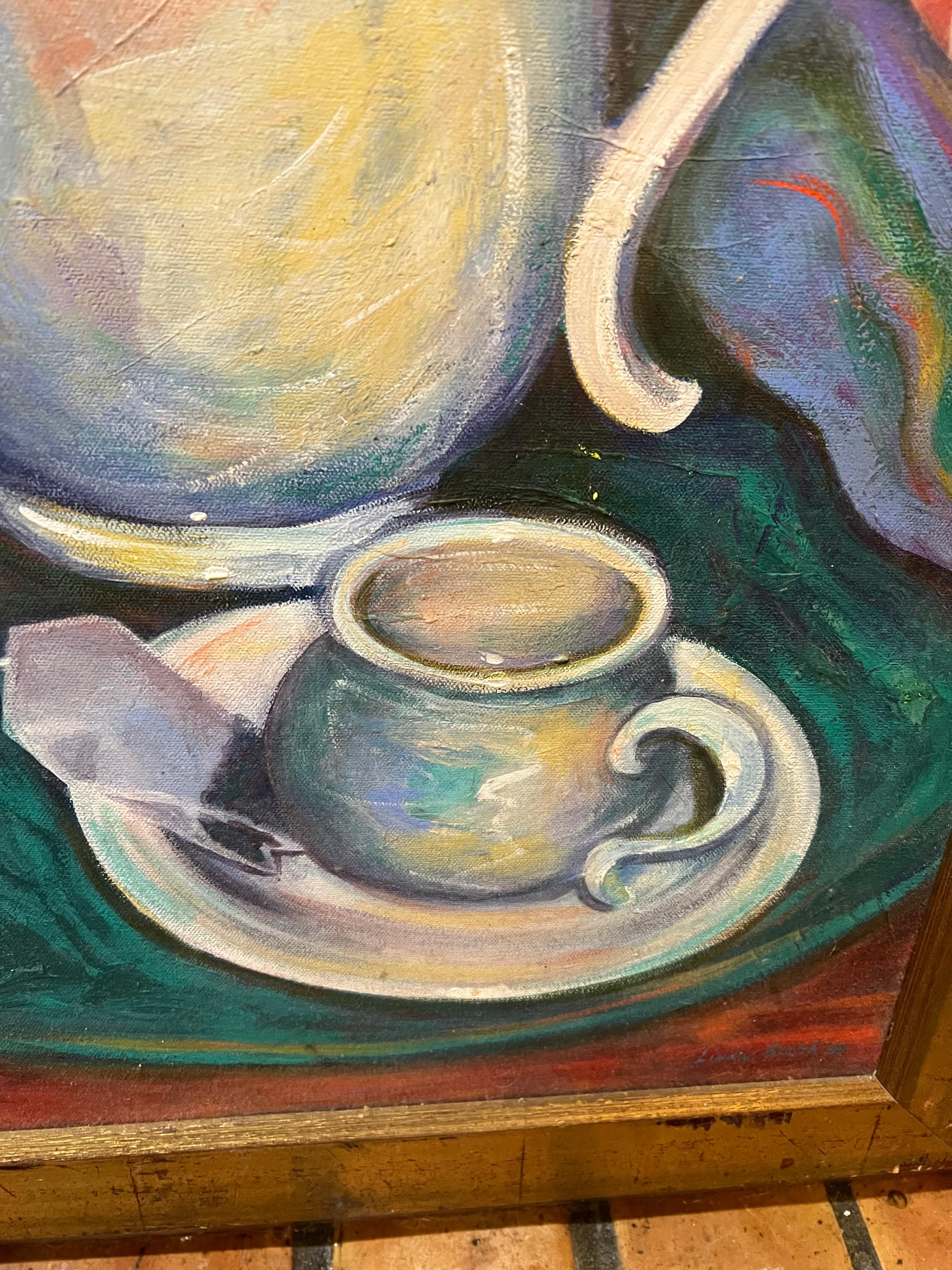 Signed Teapot Painting by Linda Smith For Sale 2
