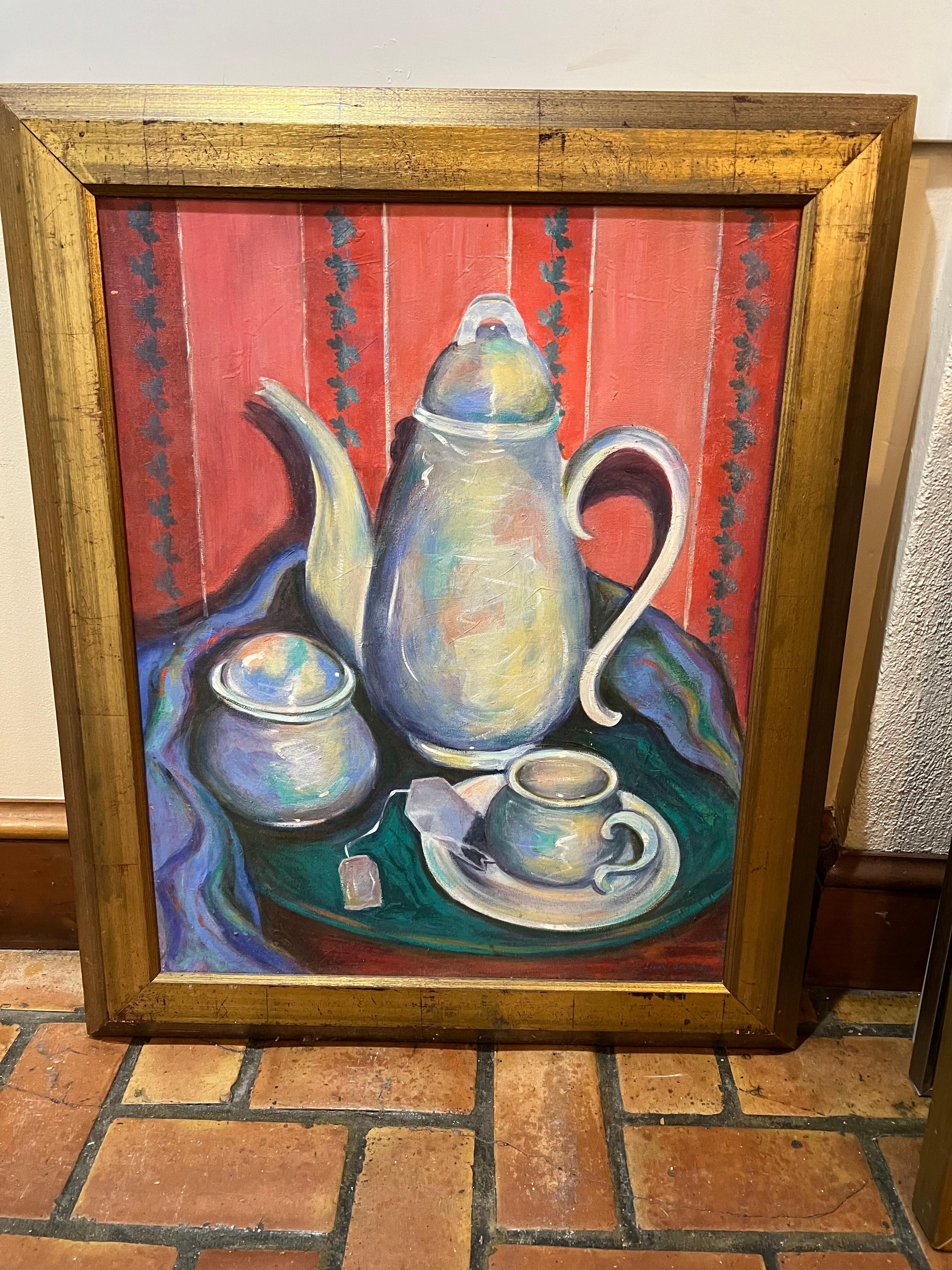 Peinture de thé signée par Linda Smith Bon état - En vente à Redding, CT