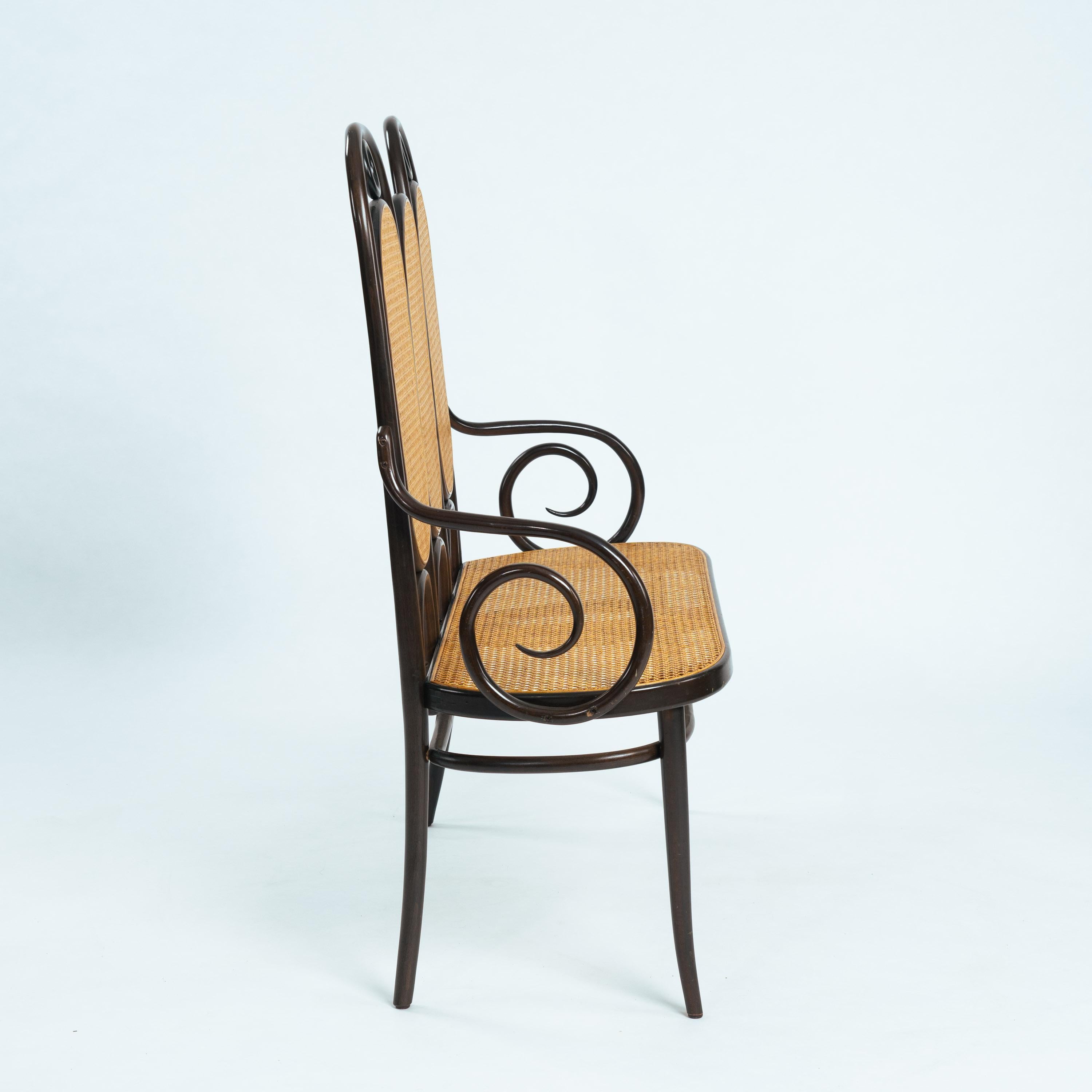 Woven signed Thonet highback webbing bentwood bench 207 Long John, 1970s For Sale