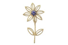 Vintage Tiffany & Co. 18K Gold & Sapphire Flower Brooch