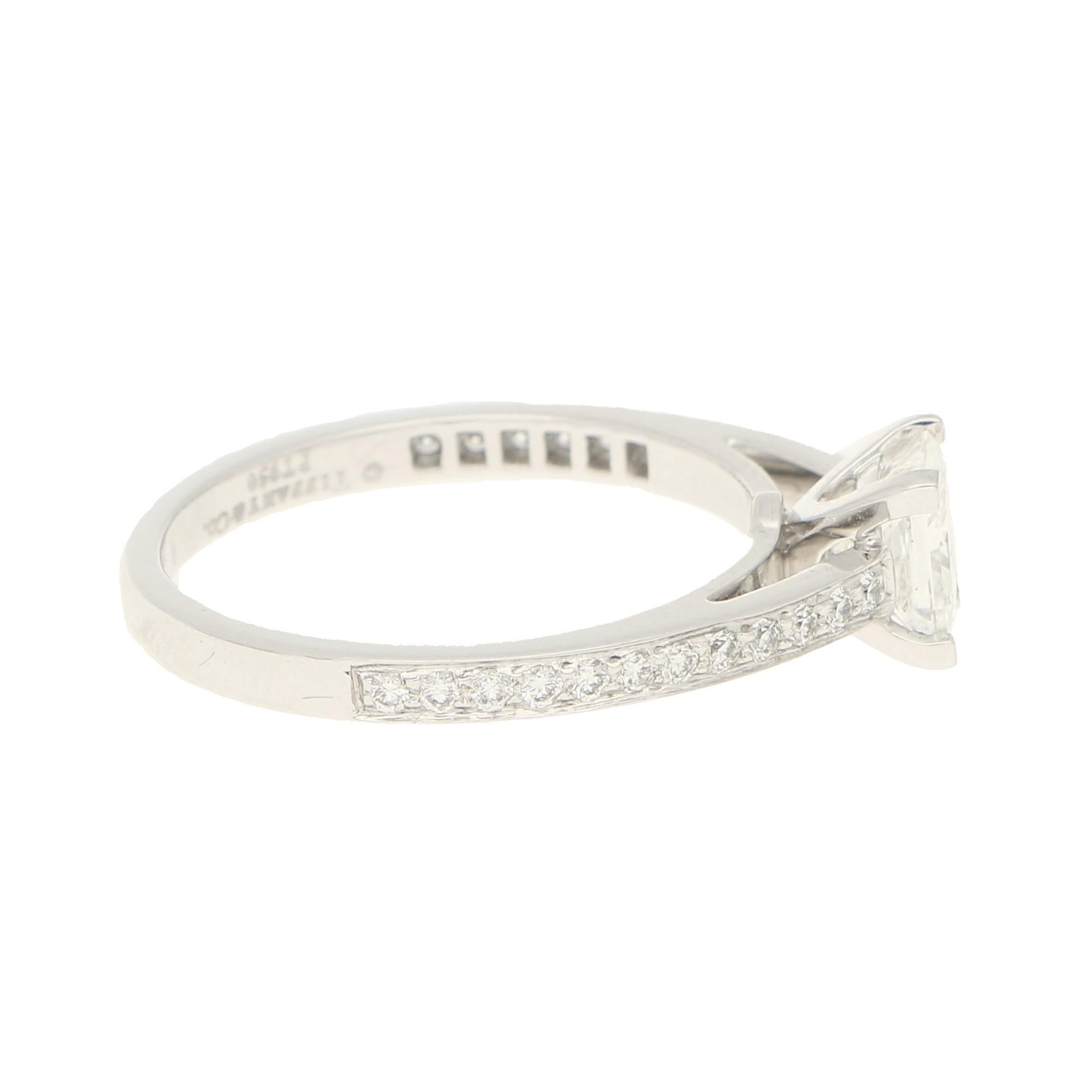Contemporary Signed Tiffany & Co, 0.72 Carat, Solitaire Diamond 'Grace' Ring Set in Platinum