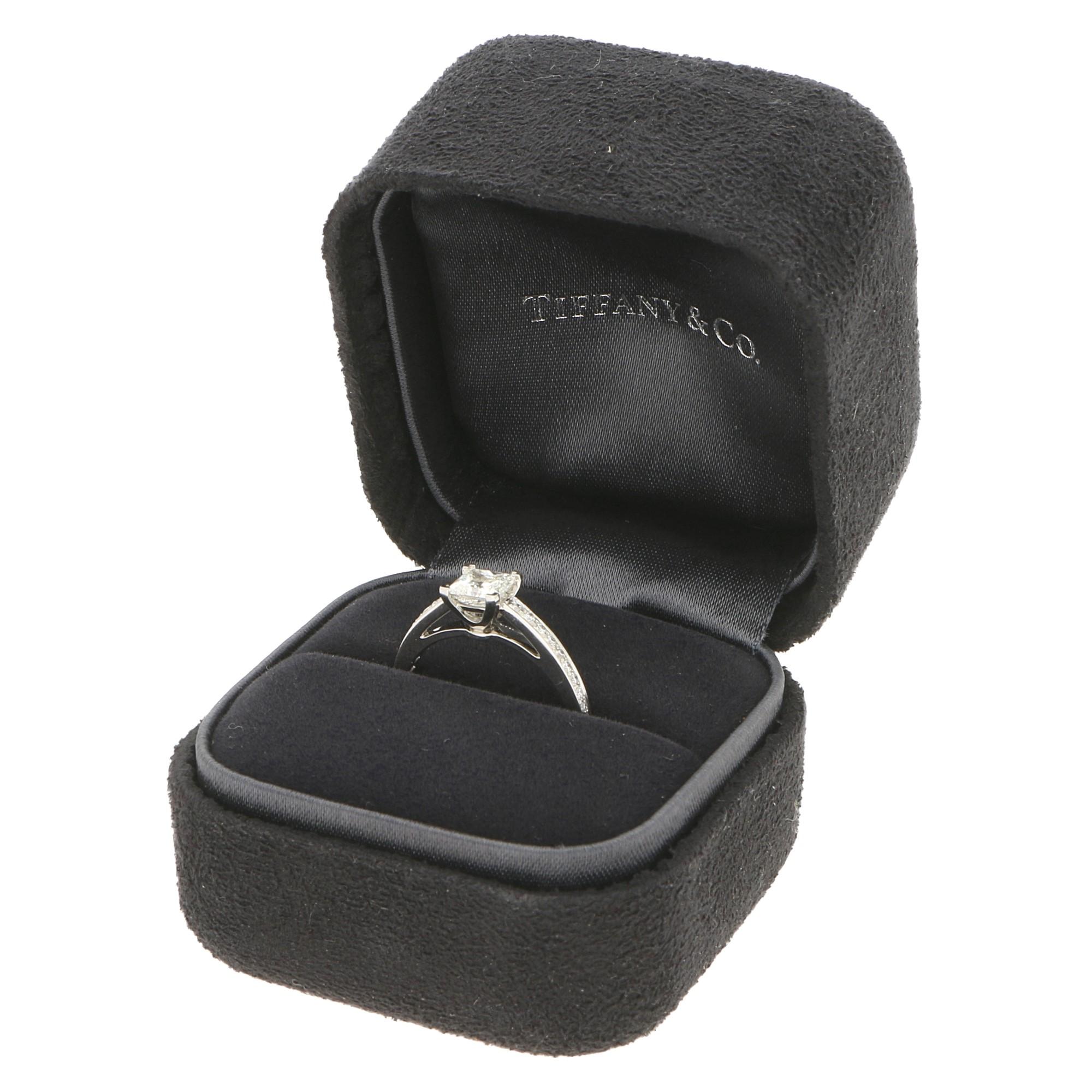 Signed Tiffany & Co, 0.72 Carat, Solitaire Diamond 'Grace' Ring Set in Platinum