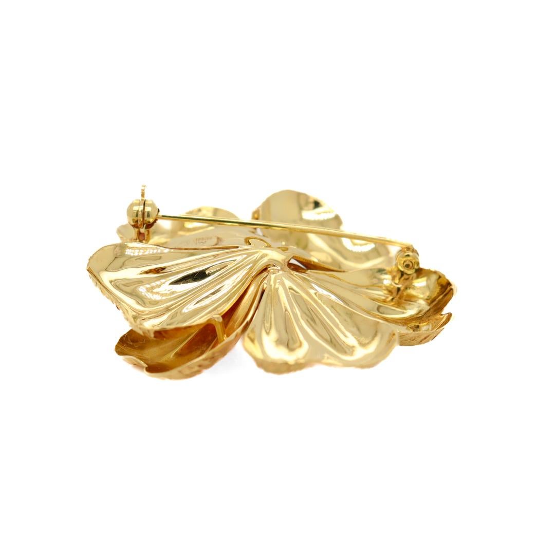 Signed Tiffany & Co. 14K Yellow Gold Flower Brooch For Sale 5