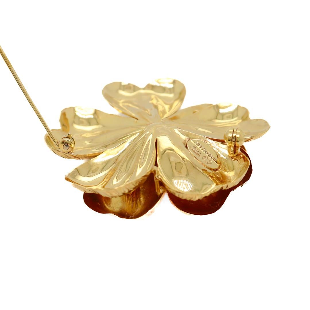 Signed Tiffany & Co. 14K Yellow Gold Flower Brooch For Sale 6