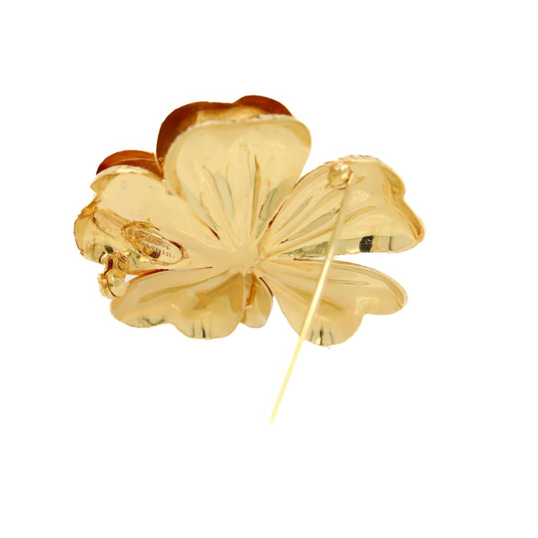 Signed Tiffany & Co. 14K Yellow Gold Flower Brooch For Sale 4