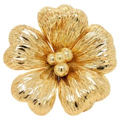 Signed Tiffany & Co. 14K Yellow Gold Flower Brooch