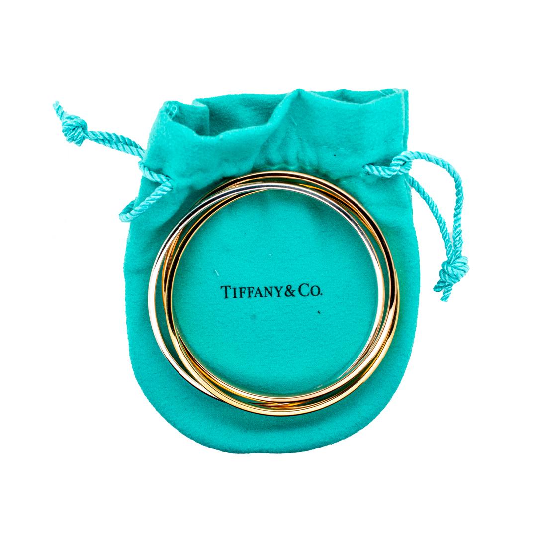 Women's Signed Tiffany & Co 1837 Three Tone Interlock Bangle Bracelet