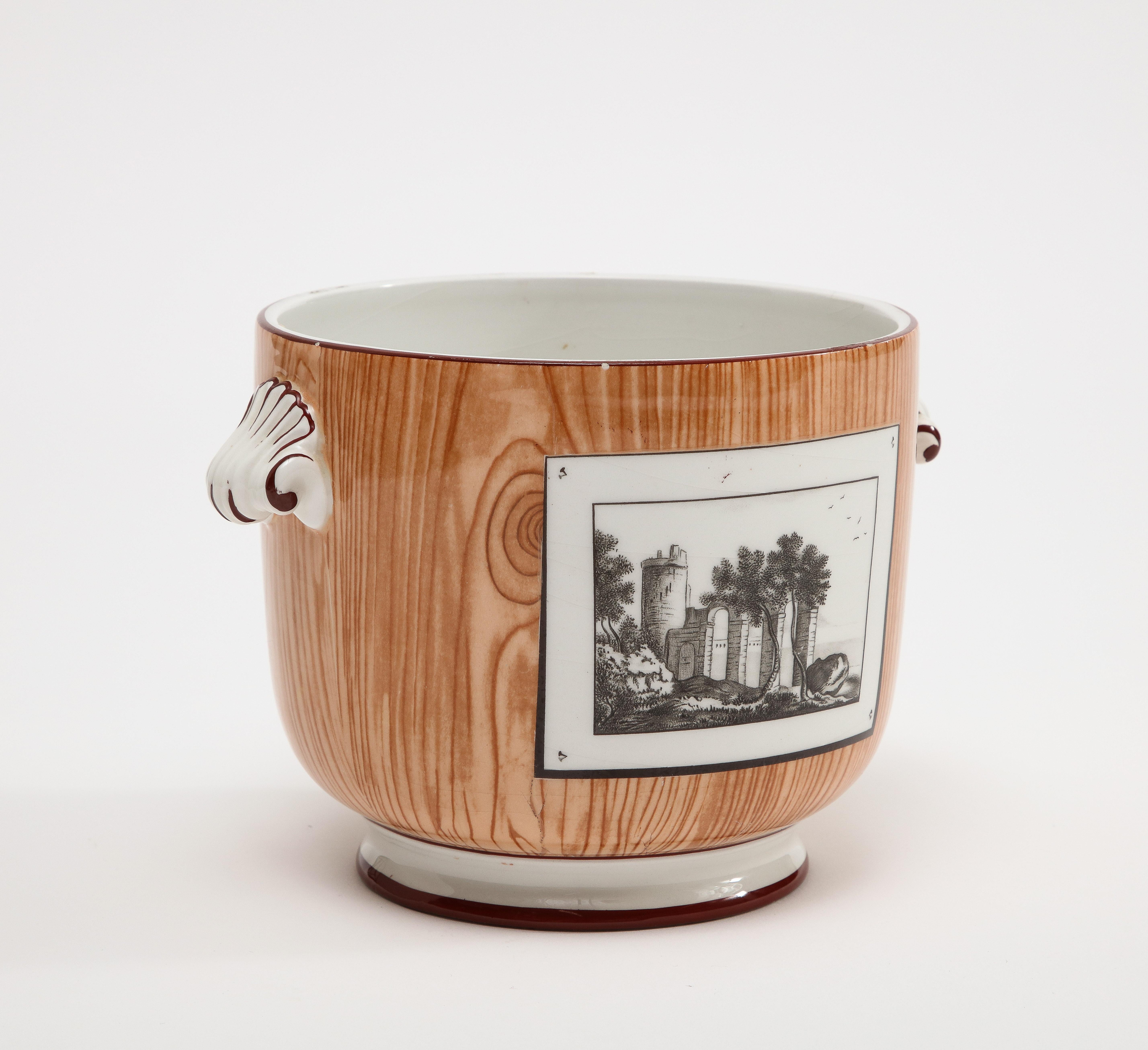 Signiert Tiffany & Co. Handbemaltes Scenic Cache Pot Pflanzgefäß mit Muschelgriffen (Italienisch) im Angebot
