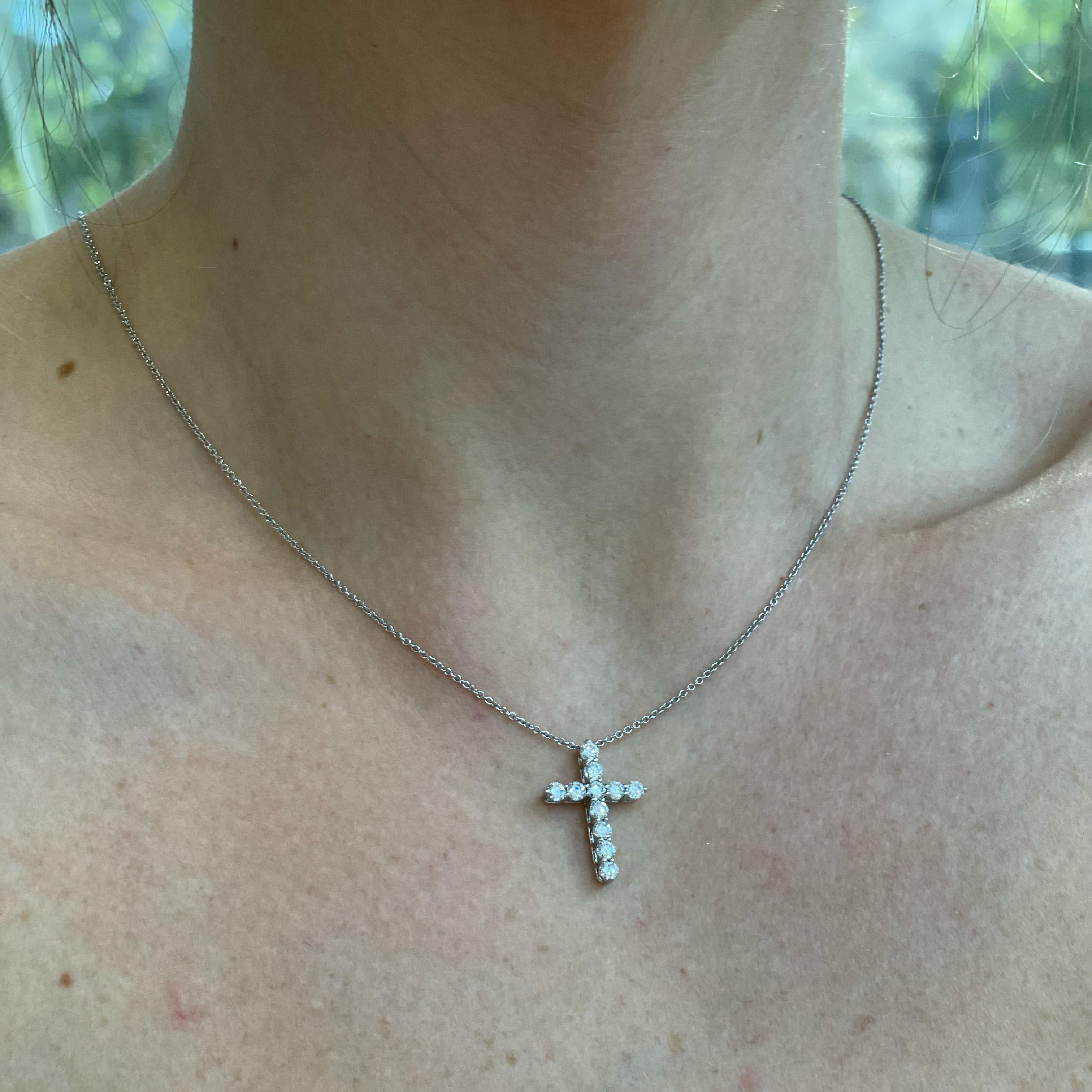 Signed Tiffany & Co Platinum Diamond Cross Pendant Necklace In Excellent Condition In Houston, TX