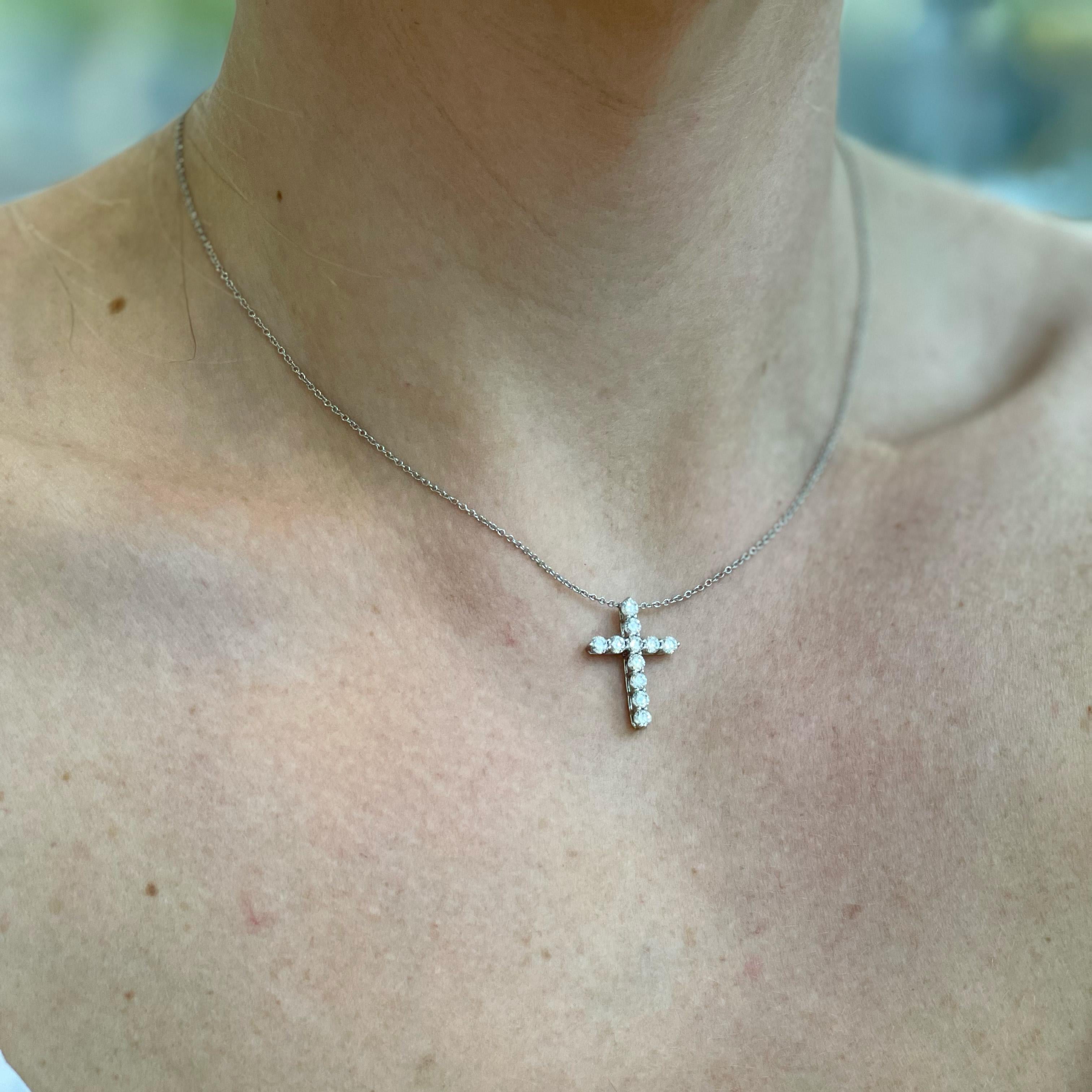 Women's or Men's Signed Tiffany & Co Platinum Diamond Cross Pendant Necklace