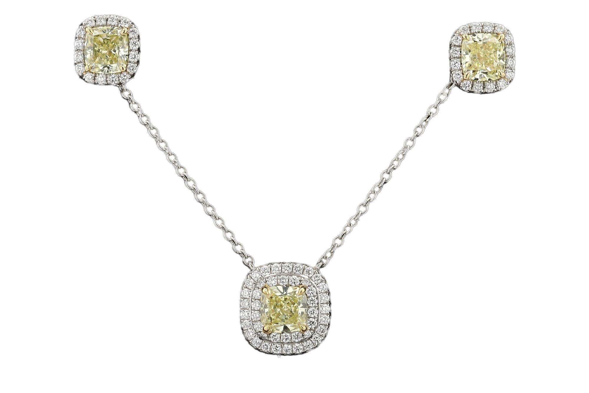 Women's or Men's Signed Tiffany & Co. Soleste Fancy Intense Yellow Diamond Pendant Necklace For Sale
