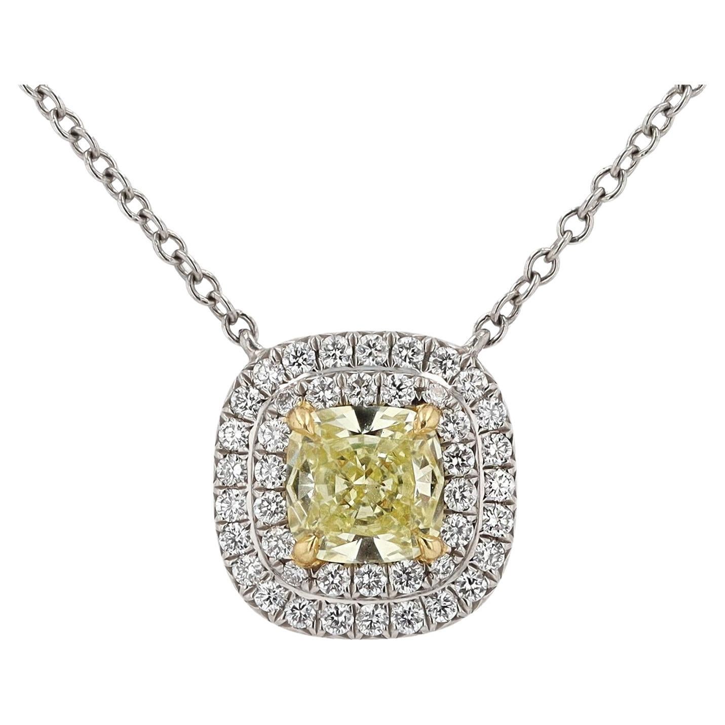 Signed Tiffany & Co. Soleste Fancy Intense Yellow Diamond Pendant Necklace For Sale