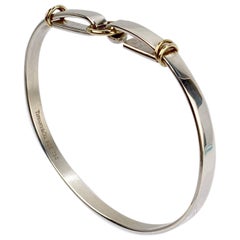 Signed Tiffany & Co. Sterling Silver & 18k Gold Hook and Circle Bangle Bracelet