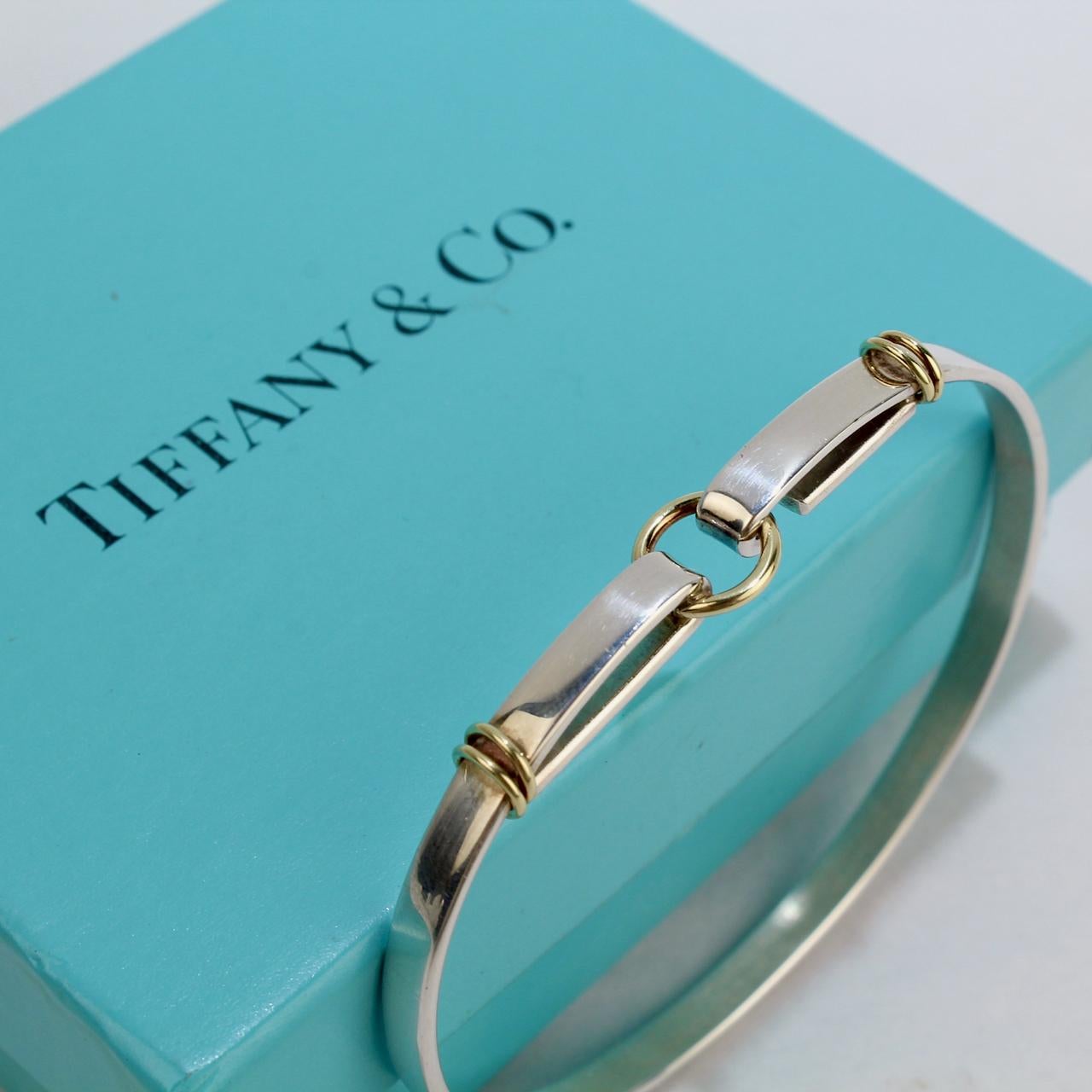 Signed Tiffany & Co. Sterling Silver & 18k Gold Hook and Circle Bangle Bracelet 3