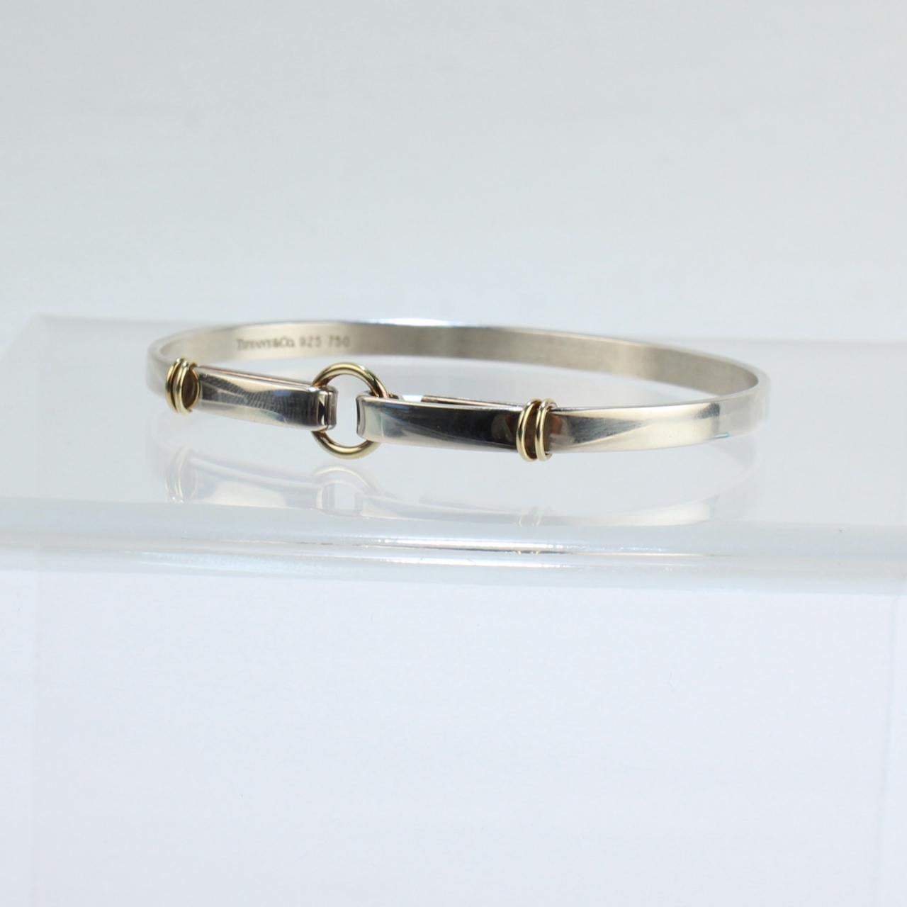 Signed Tiffany & Co. Sterling Silver & 18k Gold Hook and Circle Bangle Bracelet 4