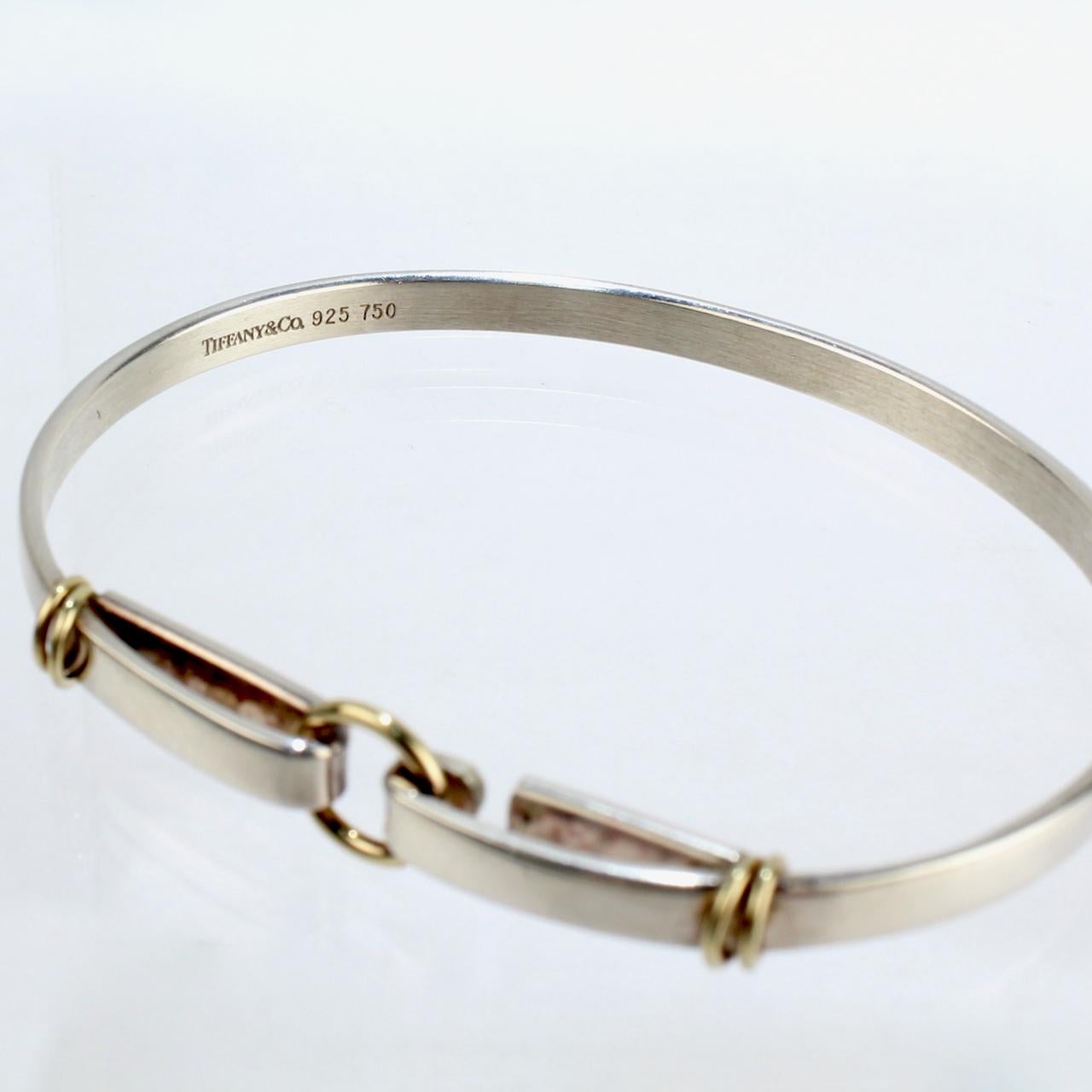 Signed Tiffany & Co. Sterling Silver & 18k Gold Hook and Circle Bangle Bracelet 9
