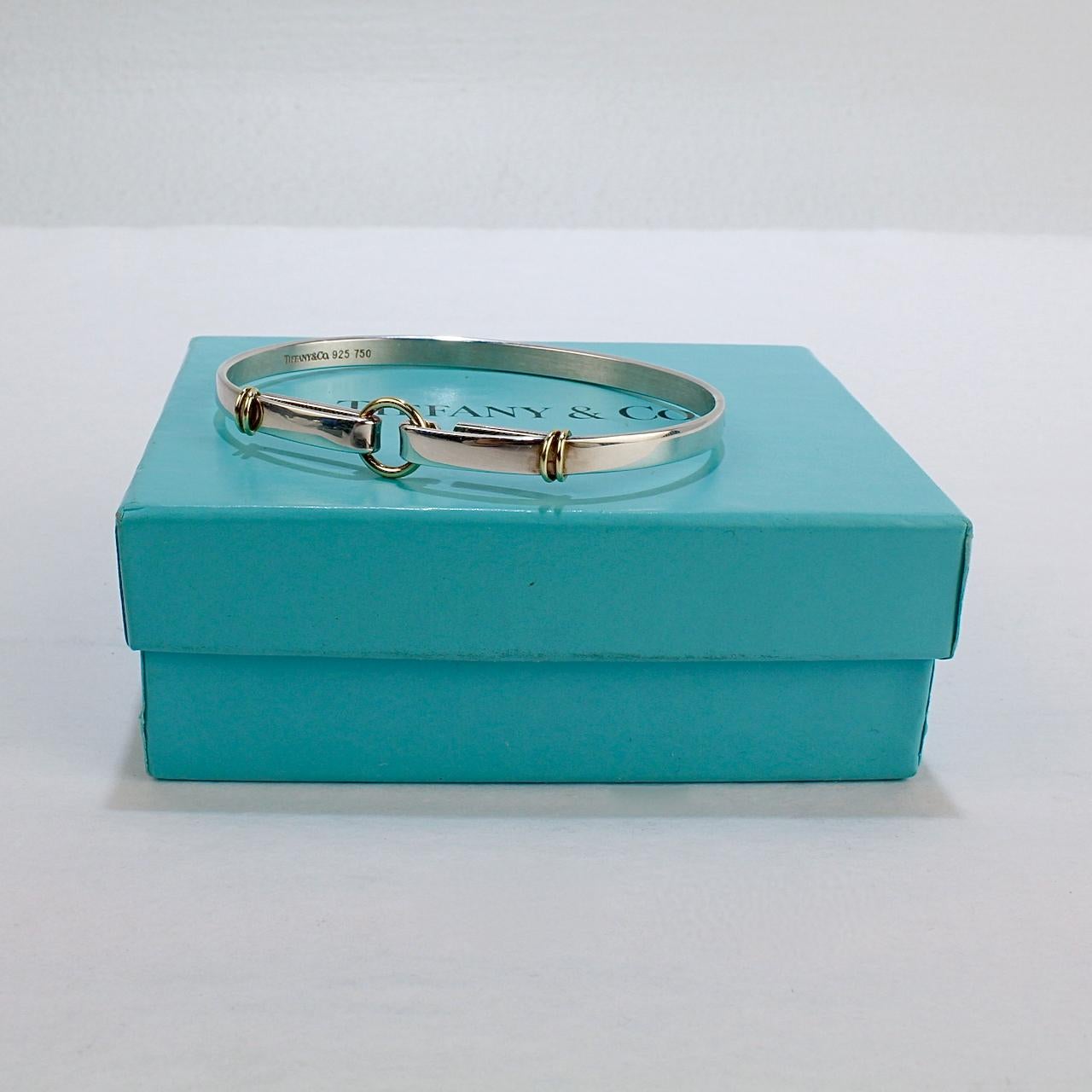 Women's Signed Tiffany & Co. Sterling Silver & 18k Gold Hook and Circle Bangle Bracelet