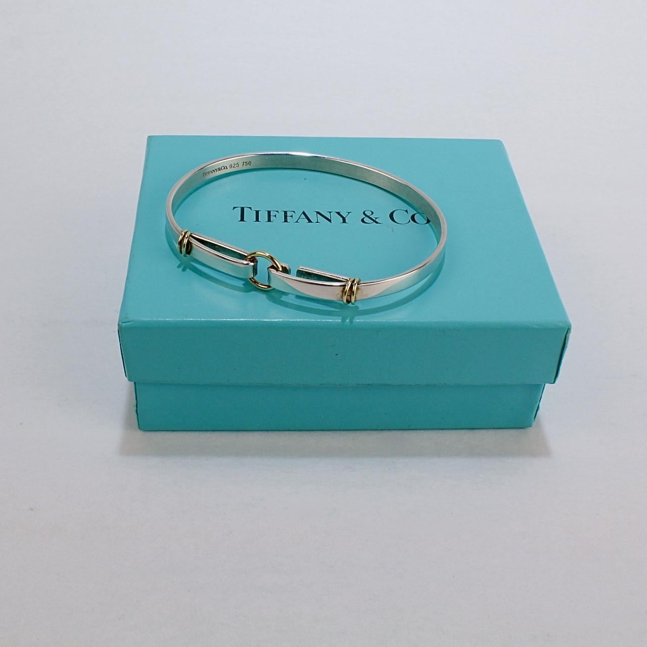 Signed Tiffany & Co. Sterling Silver & 18k Gold Hook and Circle Bangle Bracelet 1