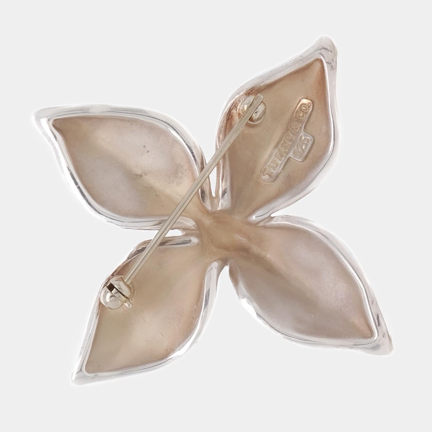 Signed Tiffany & Co. Sterling Silver Poinsetta Flower Brooch or Pin 6
